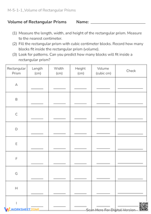 Volume of Rectangular Prisms - Measurement & Cubic Cm Practice