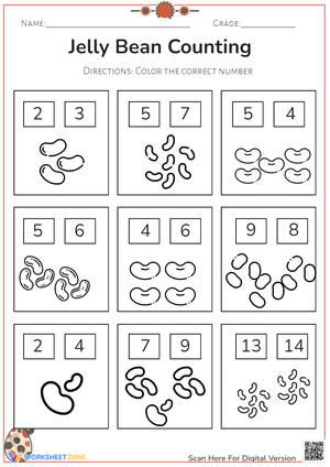 Jelly Bean Counting Worksheets for Kids