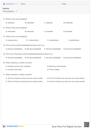 Spelling and Grammar Practice Worksheet