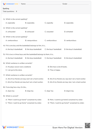 Spelling and Grammar Quiz: Correct Word Usage