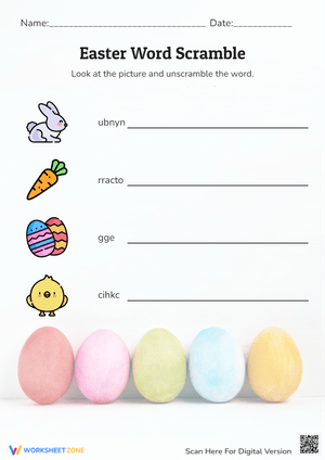 Easter Word Scramble: Unscramble the Words! K-2 Activity