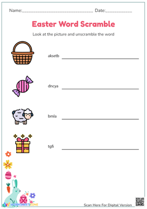 Easter Word Scramble - Unscramble the Words! Grades 1-3 Activity