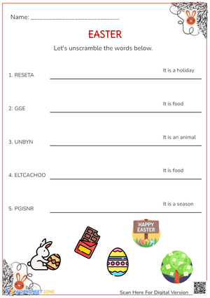 Easter Word Scramble Worksheet - Unscramble Holiday Words!