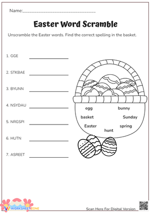 Easter Word Scramble Puzzle - Unscramble 7 Spring Words!