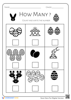 Easter Counting Practice - How Many Eggs & Bunnies? Worksheet