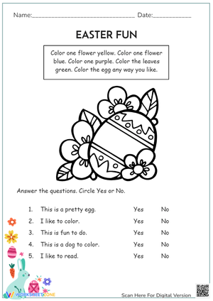 Easter Coloring & Reading Comprehension Worksheet - Fun Activity