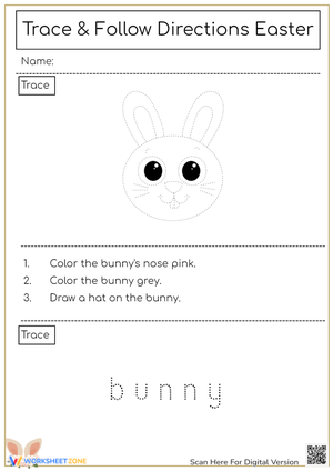 Trace &amp; Follow Directions Easter - Bunny