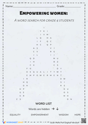 Empowering Women Word Search - Grade 4 Vocabulary Puzzle Fun