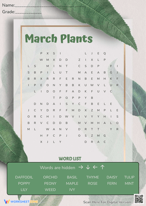 Explore March Plants Worksheet