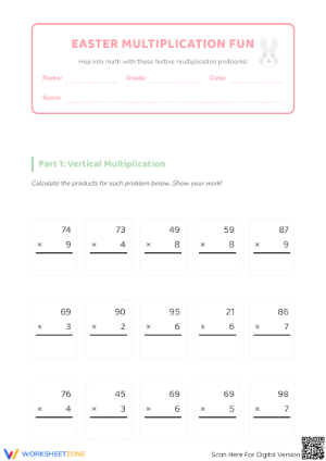 Printable Easter Multiplication Worksheet | Grade 4 Math