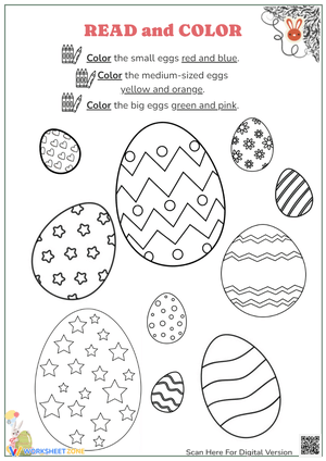 Easter Egg Reading and Coloring Worksheet