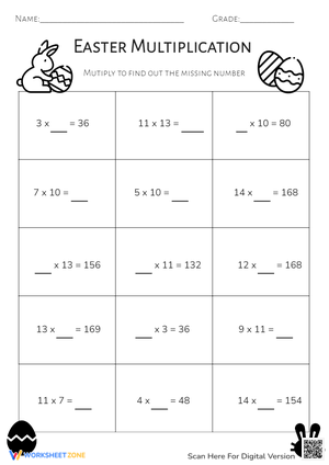 Easter Multiplication and Missing Factor Practice
