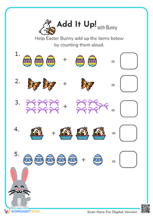 Easter Addition Worksheet - Bunny Math for Pre-K & Kinder