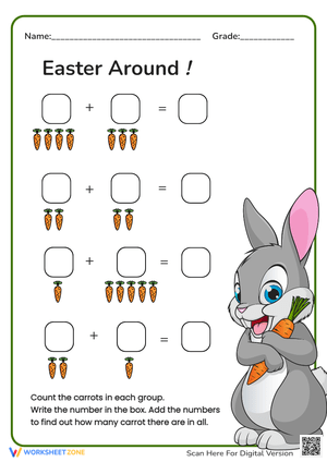 Easter Bunny Math: Add the Carrots Worksheet