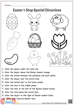 Easter Spatial Directions - Coloring Fun! Learn Positional Words