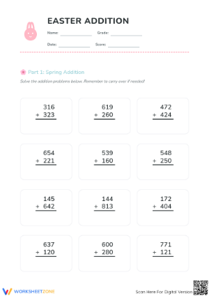 Easter 3-Digit Addition Worksheet | Grade 3 Essential