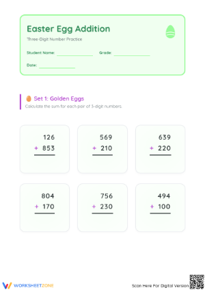 Three-Digit Addition Worksheet | Grade 2 Math Printable
