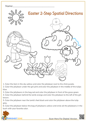 Easter Spatial Directions Worksheet - Follow the Steps & Color!