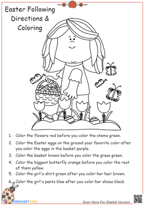 Easter Color By Directions - Fun Activity Sheet for Kids