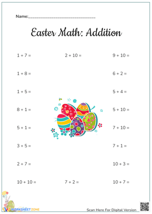 Easter Math: Addition Practice | Grade 1 Printable
