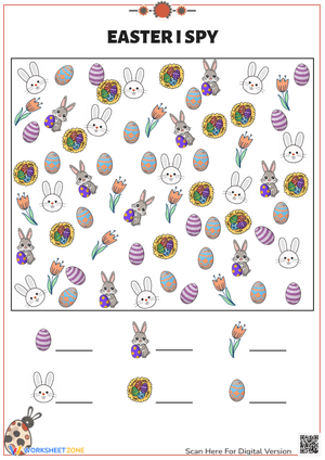Easter I Spy Worksheet - Count Bunnies, Eggs & More! Fun Activity