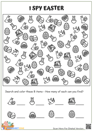 I Spy Easter Worksheet: Count & Color Bunnies, Eggs & More!