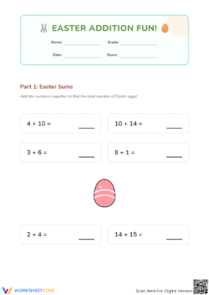 Easter Addition Practice Worksheet | Grade 1-2 Ready
