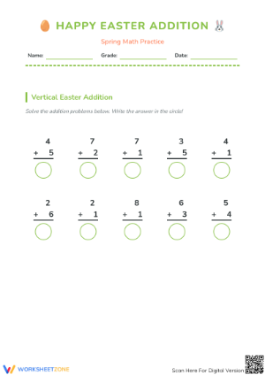 Printable Easter Addition Worksheet | Grade 1 Math