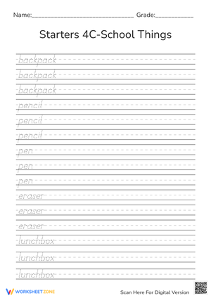 School Things Tracing Worksheet | Grade 1 Essential