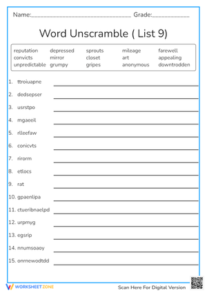 Spelling List 9 Worksheet
