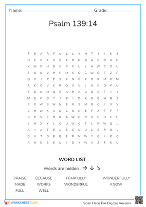 Psalm 139:14 Word Search | Grade 3 Essential