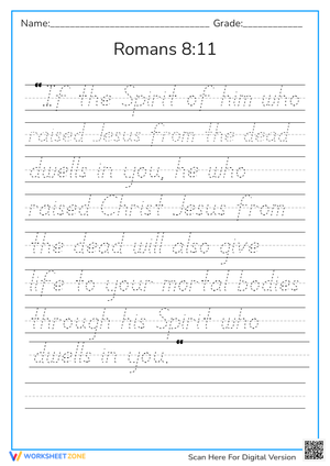 Romans 8:11 Handwriting Worksheet | Free Printable