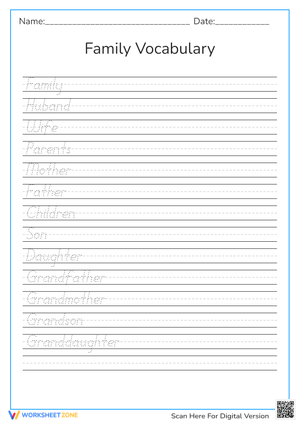 Family Vocabulary Worksheet