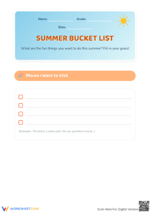 Summer Bucket List Template | Grade 2-3 Essential
