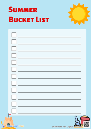 Summer Bucket List Template for Kid