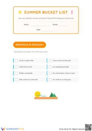Printable Summer Bucket List | Grade 4-5 ELA