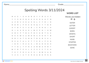 Grade 2 Spelling Word Search — Printable No-Prep Worksheet