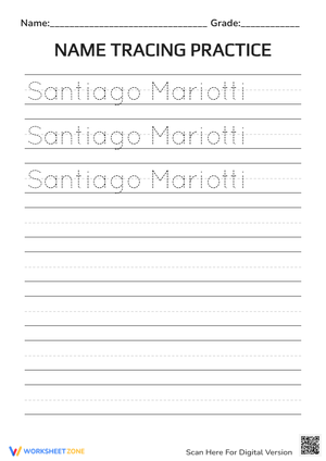 Name Tracing Practice for 'Santiago Mariotti' 