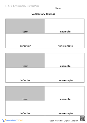 Vocabulary Journal Worksheet - Define Terms & Examples!