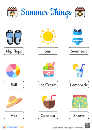 Summer Vocabulary Worksheet - Learn Summer Things!