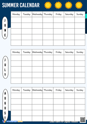 Printable Summer Calendar - June, July, August Planning for Kids