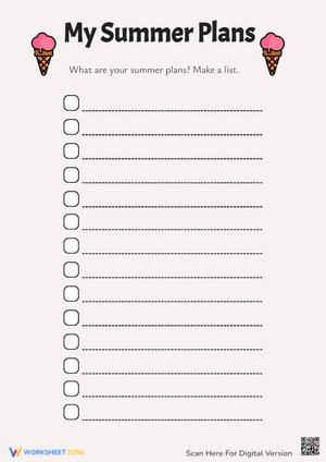 My Summer Plans Writing and Checklist Activity