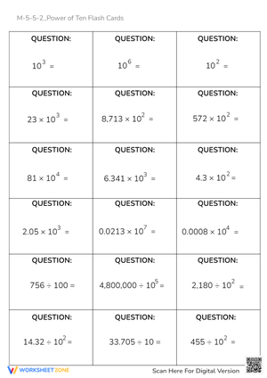 Powers of Ten Flashcards - Math Multiplication & Division Practice