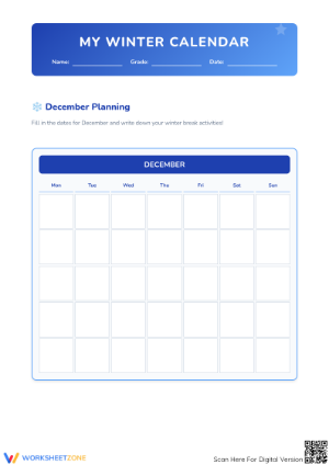 Winter Calendar Worksheet | Grade 2 Printable