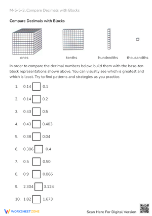 Compare Decimals with Base Ten Blocks - Math Practice