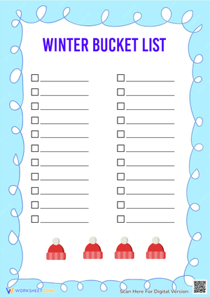 Winter Seasonal Activity Bucket List Writing Worksheet