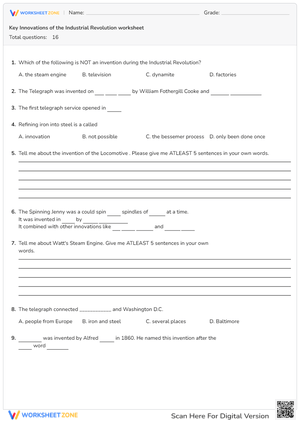 Key Innovations of the Industrial Revolution worksheet