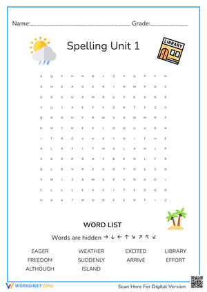 Grade 5 Spelling Word Search — Printable Unit 1