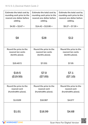 Decimal Rounding: Money Math - Nearest Dollar, Dime & Cent Practice