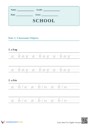 School Cursive Handwriting Practice - Trace & Learn School Vocabulary